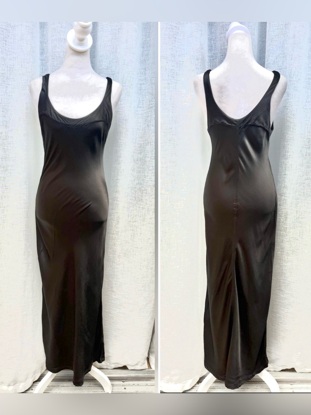 LAmade black slip on silky smooth viscose blend midi sleeveless dress